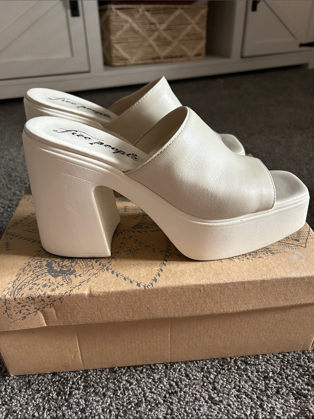 Free People Cream Open-Toe Platform Mule Heels